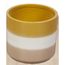 Vaso Pote Cachepot Ceramica Medio Branco Amarelo Mostarda